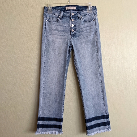 Liverpool Jeans Blue Denim Straight Leg Button Front Crop Size 2 - Picture 3 of 17
